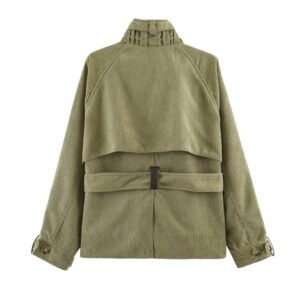 Womens Buttoned Belted Old-money-style Vintage Workwear Jacket