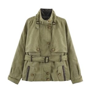 Womens Buttoned Belted Old-money-style Vintage Workwear Jacket