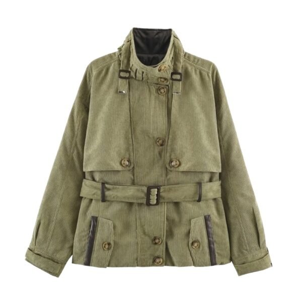 Womens Buttoned Belted Old-money-style Vintage Workwear Jacket