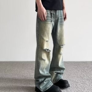 Men's Vintage Blue Washed Bootcut Jeans - Image 5