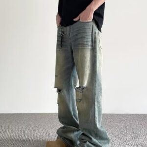 Men's Vintage Blue Washed Bootcut Jeans - Image 3