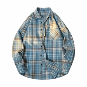 Mens Casual Long-sleeve Plaid Shirt - Image 5