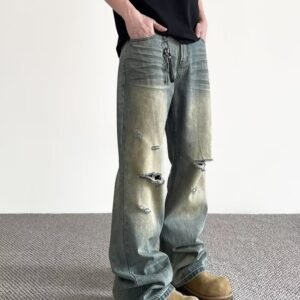 Men's Vintage Blue Washed Bootcut Jeans - Image 4