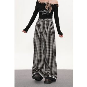 Women's Plaid Flared Pants - Image 6