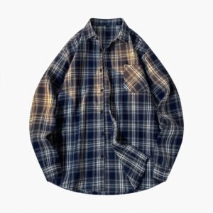 Mens Casual Long-sleeve Plaid Shirt - Image 3