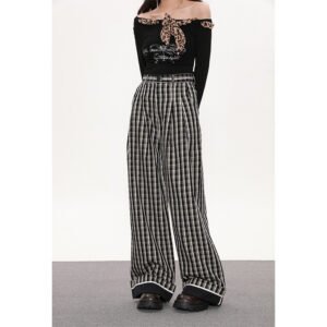 Women's Plaid Flared Pants - Image 3